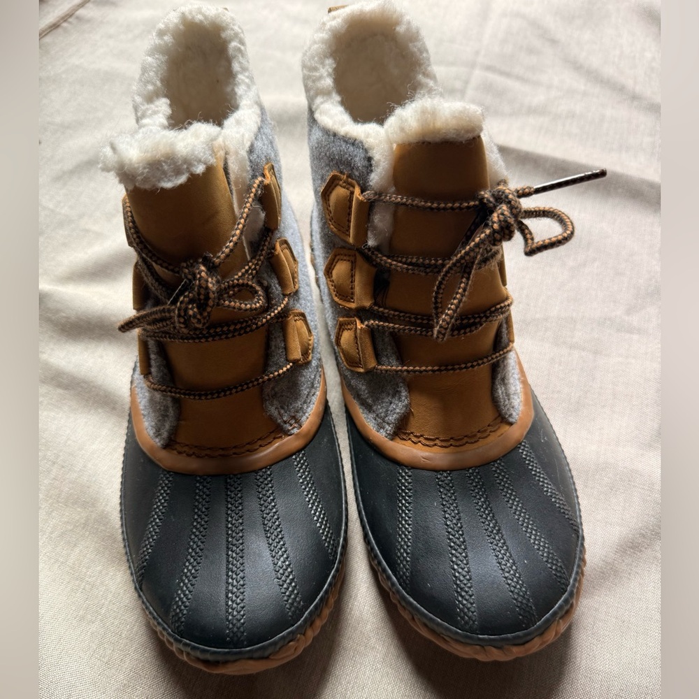 Sorel Women's Size 8.5 Out N About Plus Duck Boots Waterproof Lace Up Grey - Picture 3 of 8